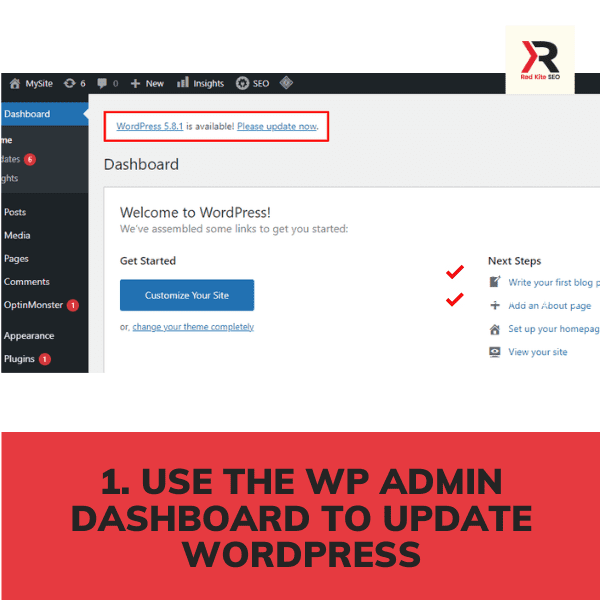 Use the WP Admin Dashboard to update WordPress