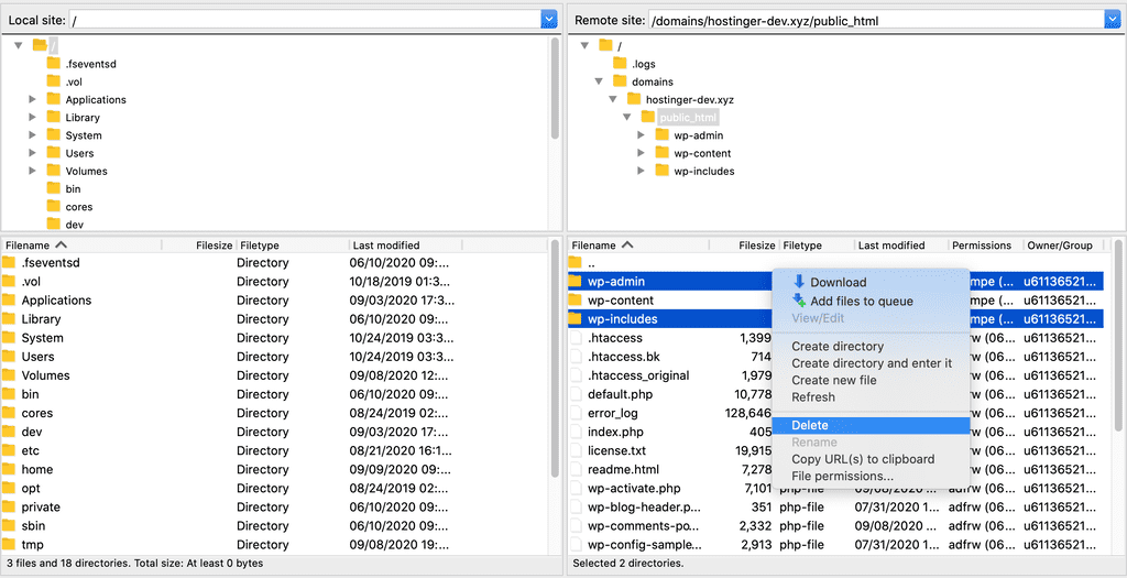 FTP - files WP updates