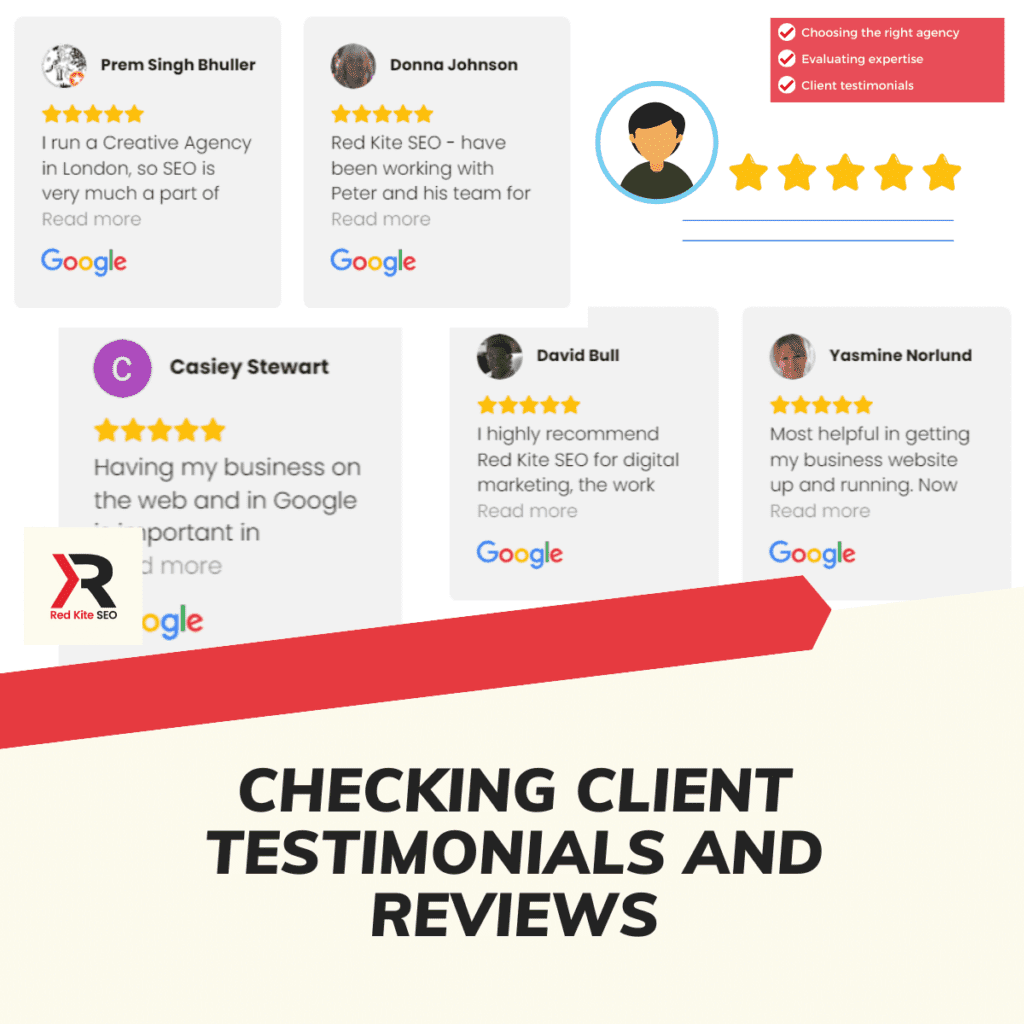 checking client testimonials and reviews